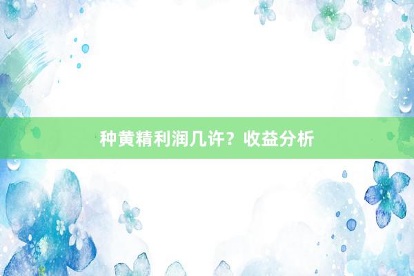 种黄精利润几许？收益分析